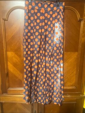 Polka Dot soft denim Maxi Skirt - Orange on Navy (BIN 2- 58)